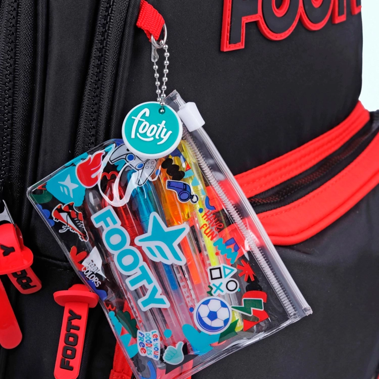 Mochila Escolar Footy 2026 Color Line Negra con Carro 18" Art.F26431